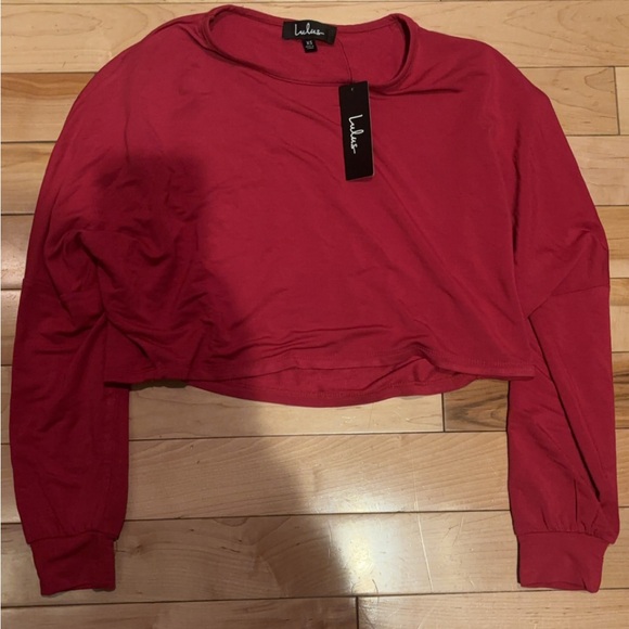 LULU’S LOOK AT ME NOW RED DOLMAN SLEEVE CROP TOP - Picture 3 of 5